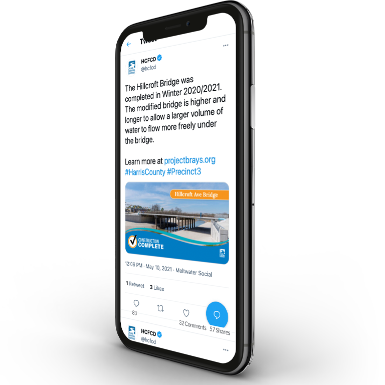 Harris County Flood Control District Project Brays social media post