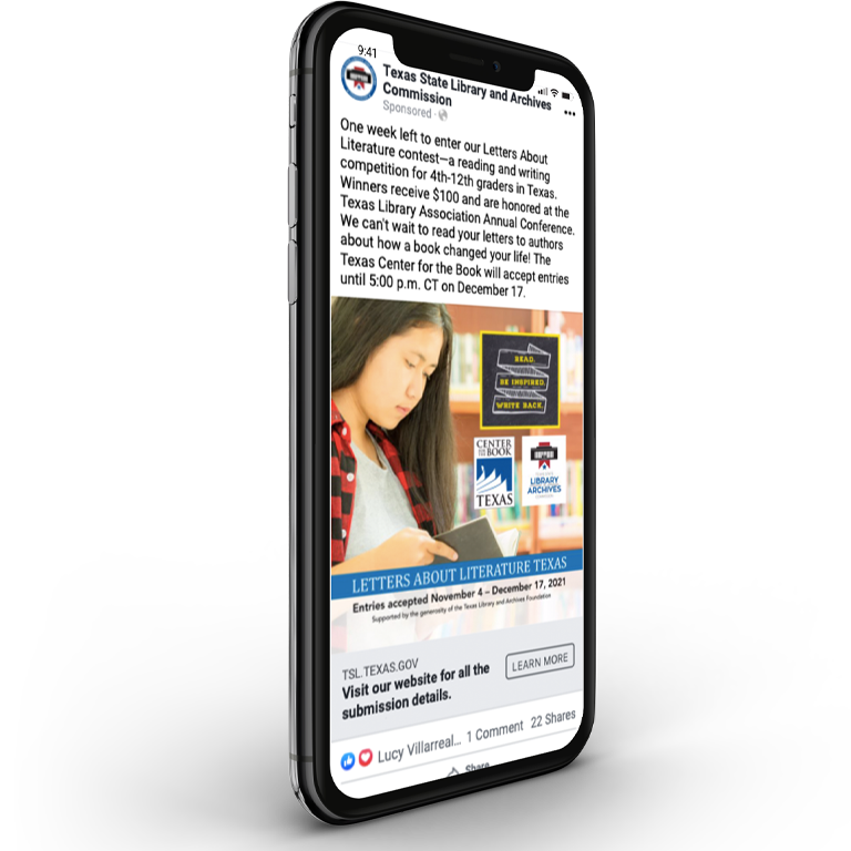 Texas State Library Archives Commission social media sponsored post