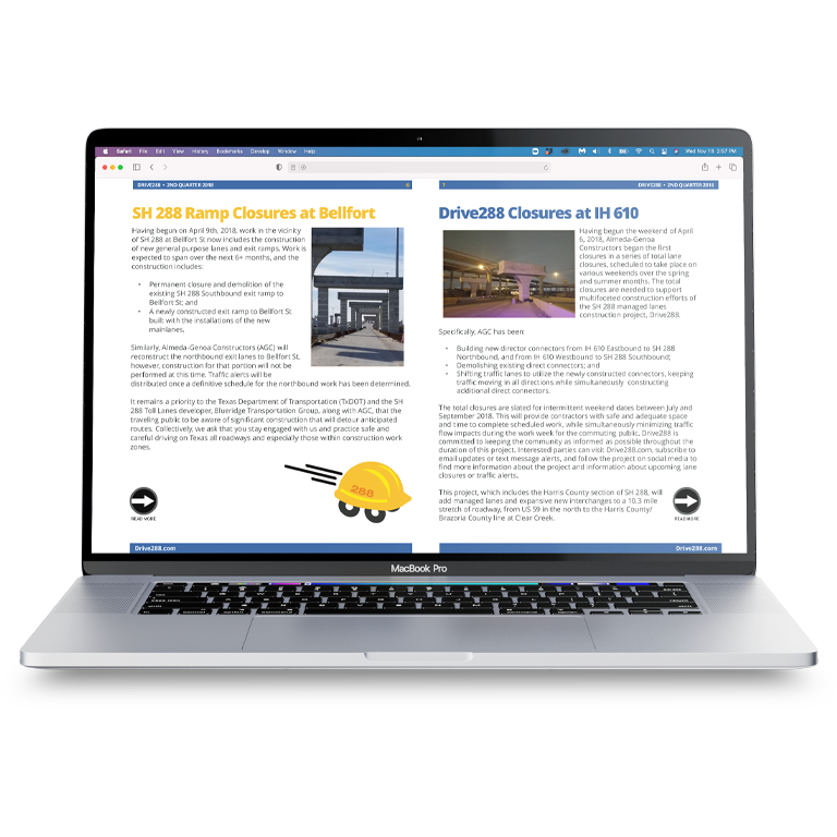 TxDOT Drive 288 Project digital newsletter